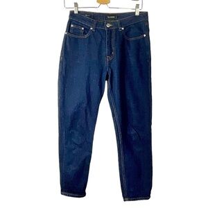 Frank & Oak Billie Relaxed Blue High Rise Dark Wash Denim Cropped Jeans Size 25